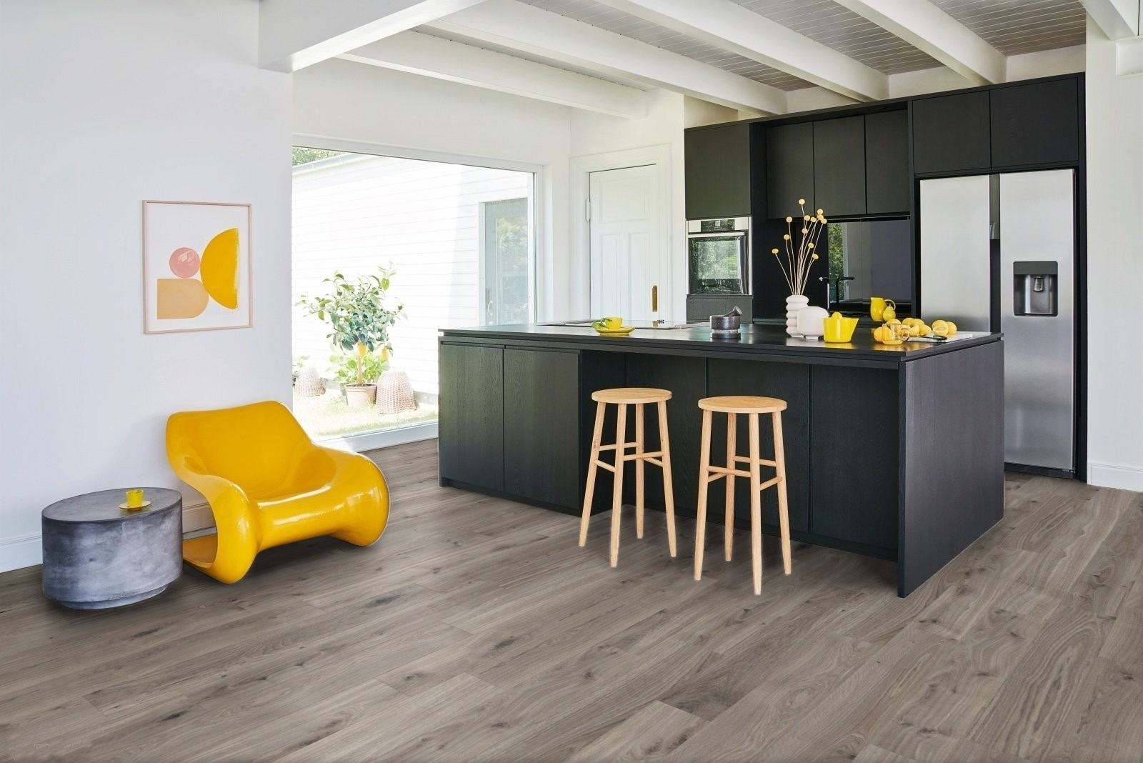 Ламинат Parador Basic 400 Дуб базальтовый серый 1744347 1285×194×8 фото в интерьере