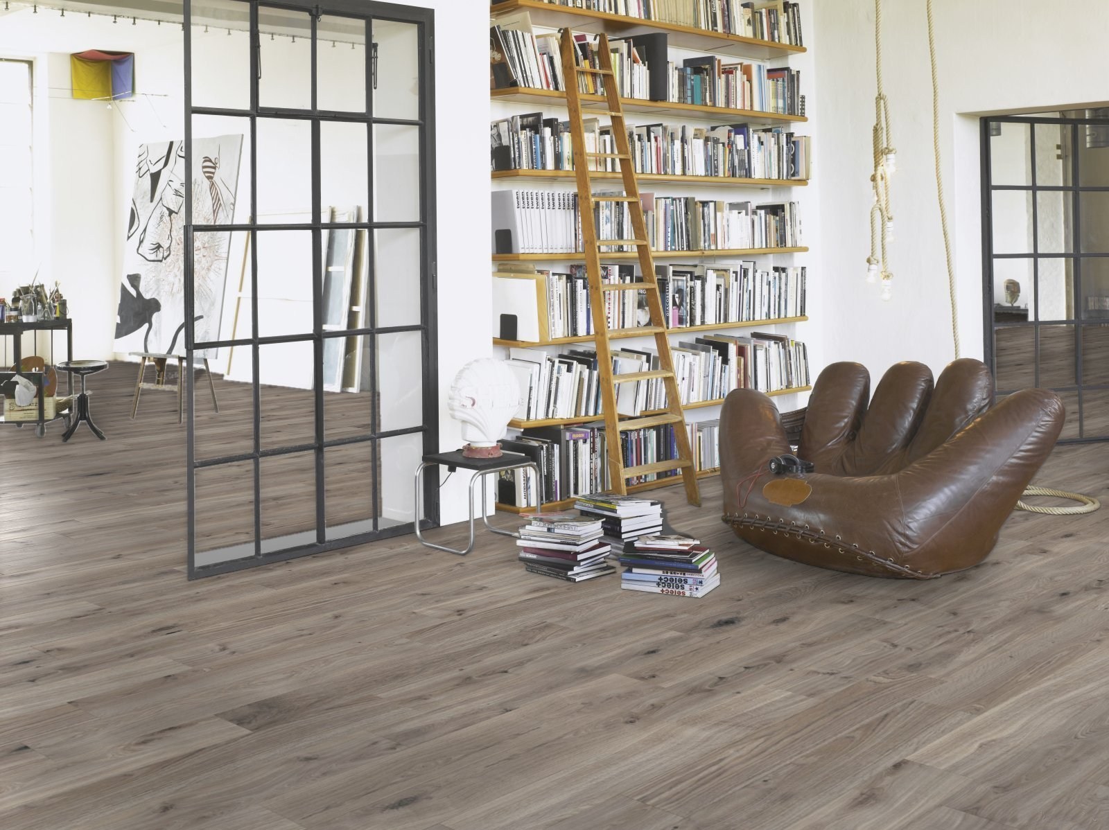 Ламинат Parador Basic 400 Дуб базальтовый серый 1744347 1285×194×8 фото в интерьере