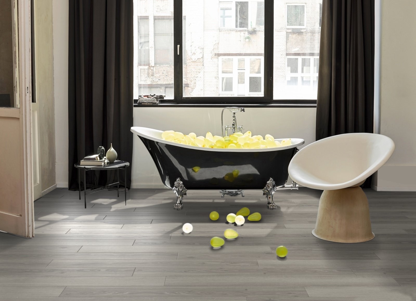 Ламинат Parador Classic 1050V Дуб Студийный светло-серый 1744696 1285×194×8 фото в интерьере