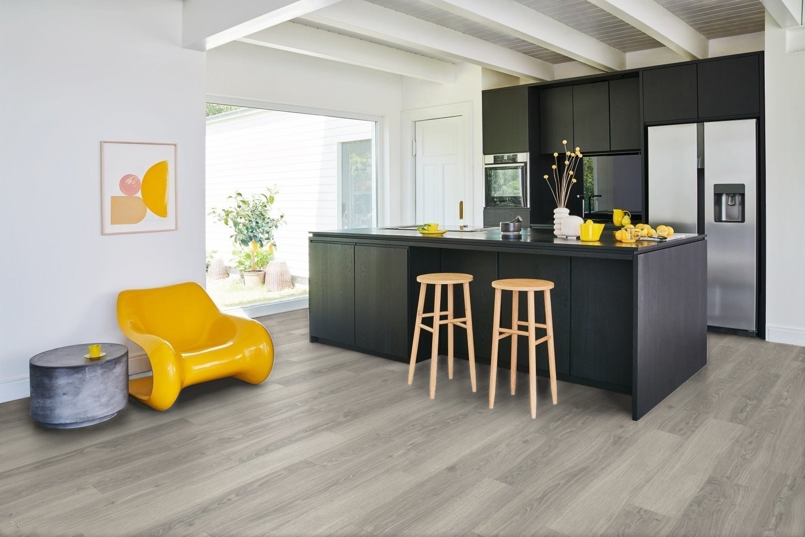 Ламинат Parador Classic 1050V Дуб Студийный светло-серый 1744696 1285×194×8 фото в интерьере