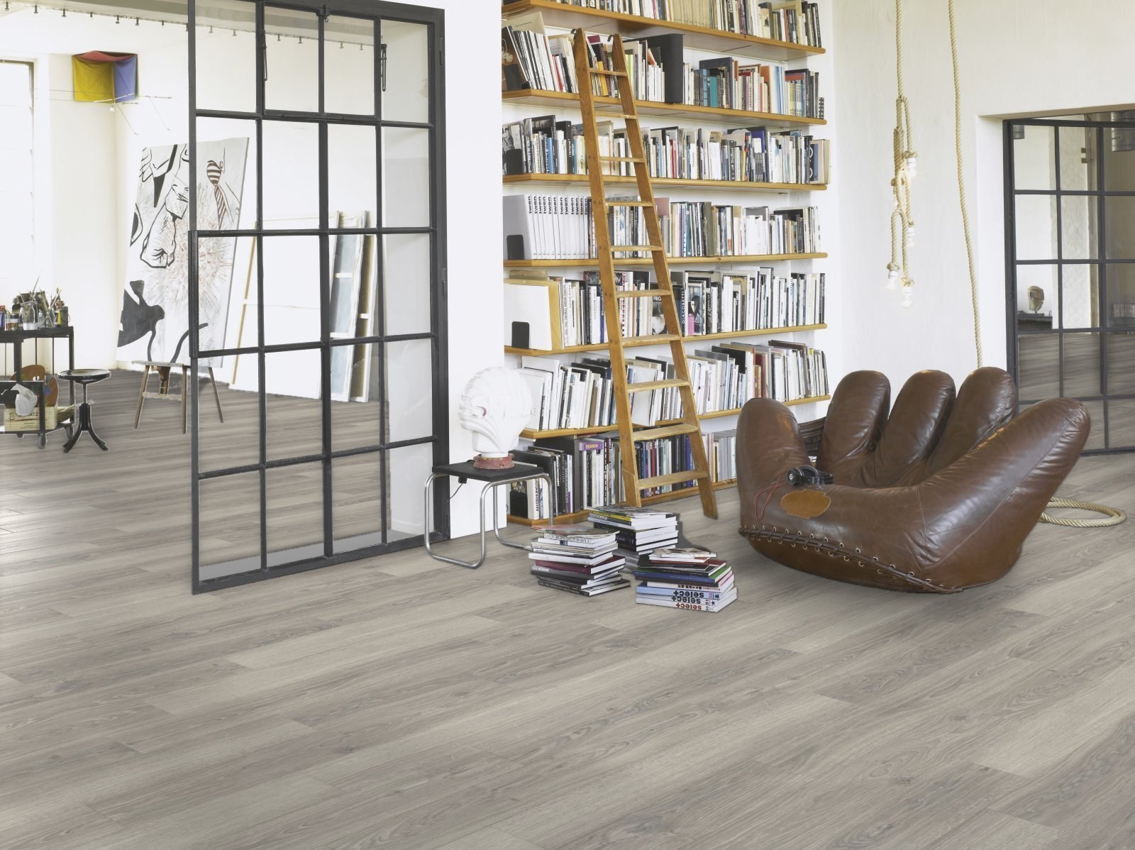 Ламинат Parador Classic 1050V Дуб Студийный светло-серый 1744696 1285×194×8 фото в интерьере