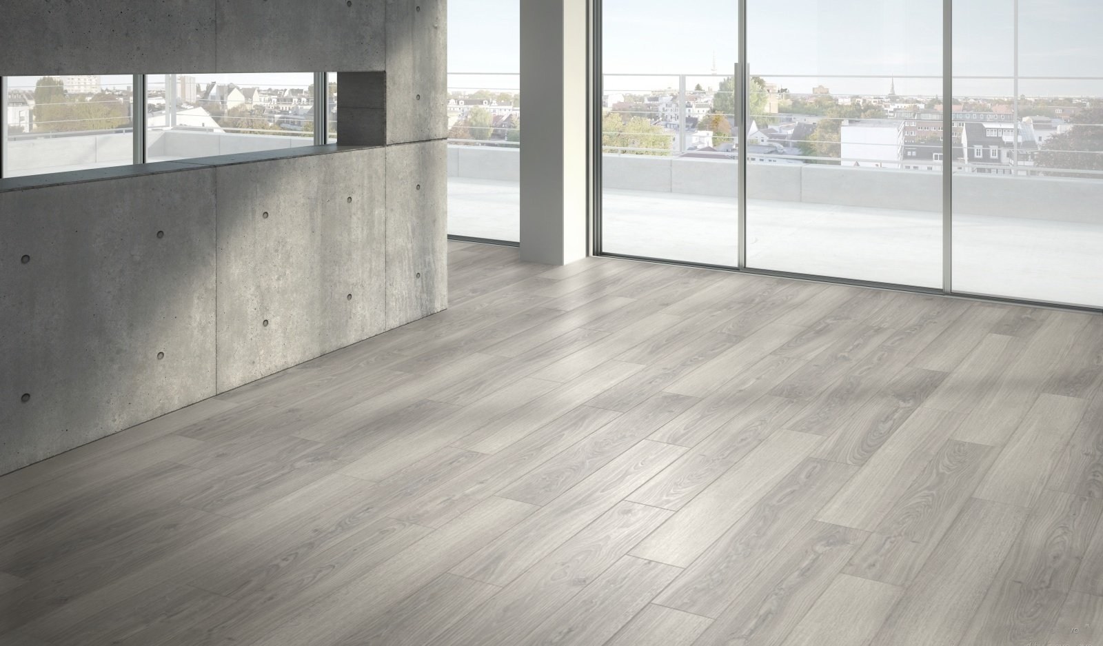 Ламинат Parador Classic 1050V Дуб Студийный светло-серый 1744696 1285×194×8 фото в интерьере