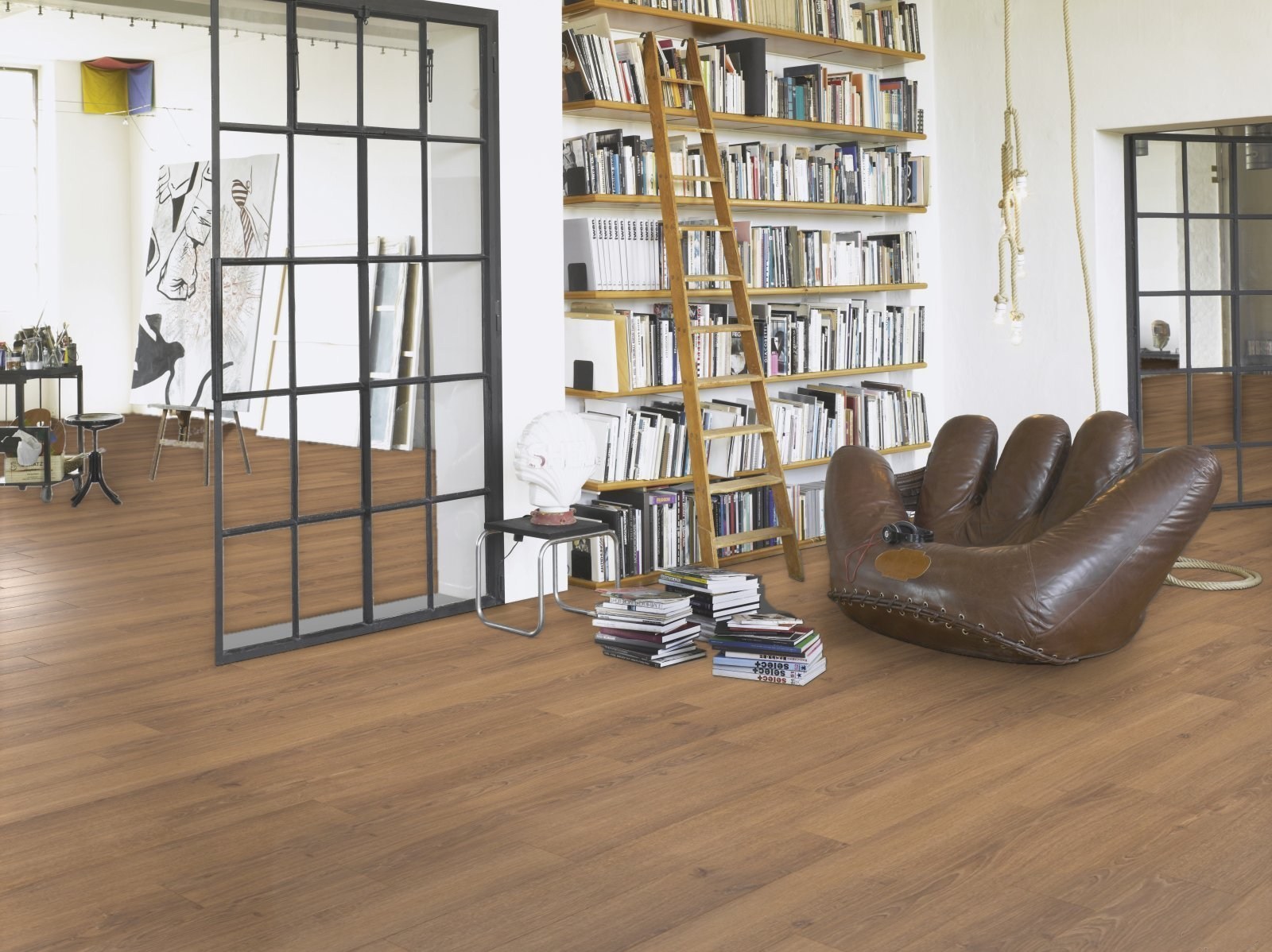 Ламинат Parador Classic 1050V Дуб Студийный медовый 1744697 1285×194×8 фото в интерьере