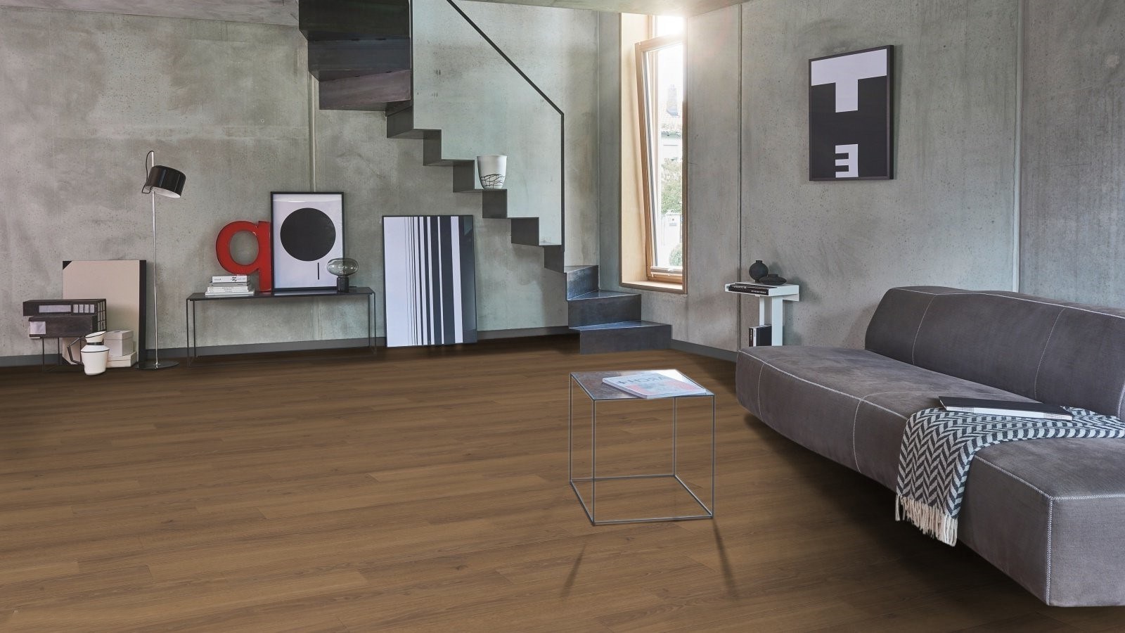 Ламинат Parador Classic 1050V Дуб Студийный медовый 1744697 1285×194×8 фото в интерьере