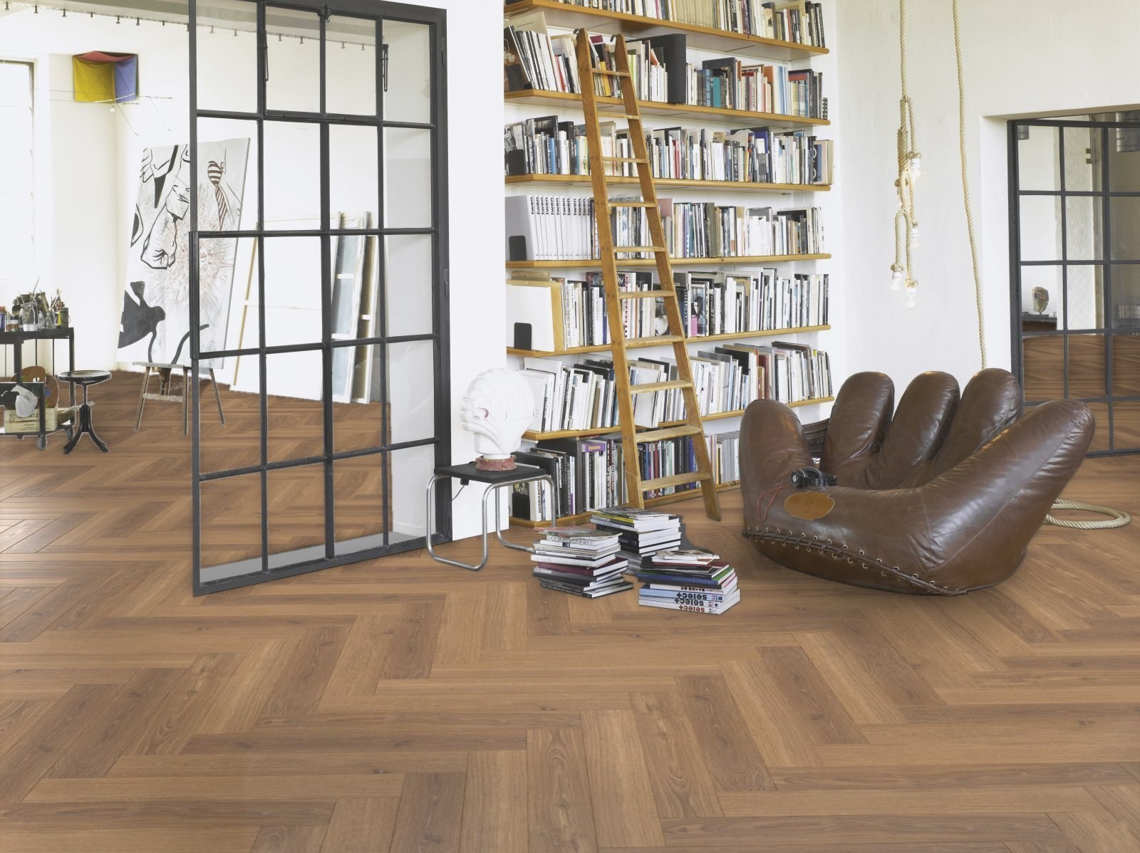 Ламинат Parador Trendtime 3 Дуб Студиолайн медовый Studioline Honey 1747864 венгерская елка 858×143×8 фото в интерьере