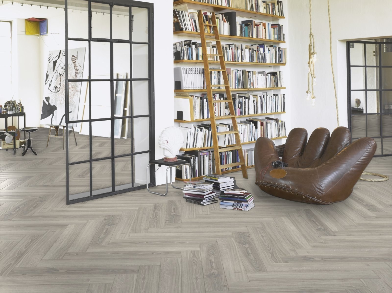 Ламинат Parador Trendtime 3 Дуб Студиолайн светло-серый Studioline Light-Grey 1747865 венгерская елка 858×143×8 фото в интерьере