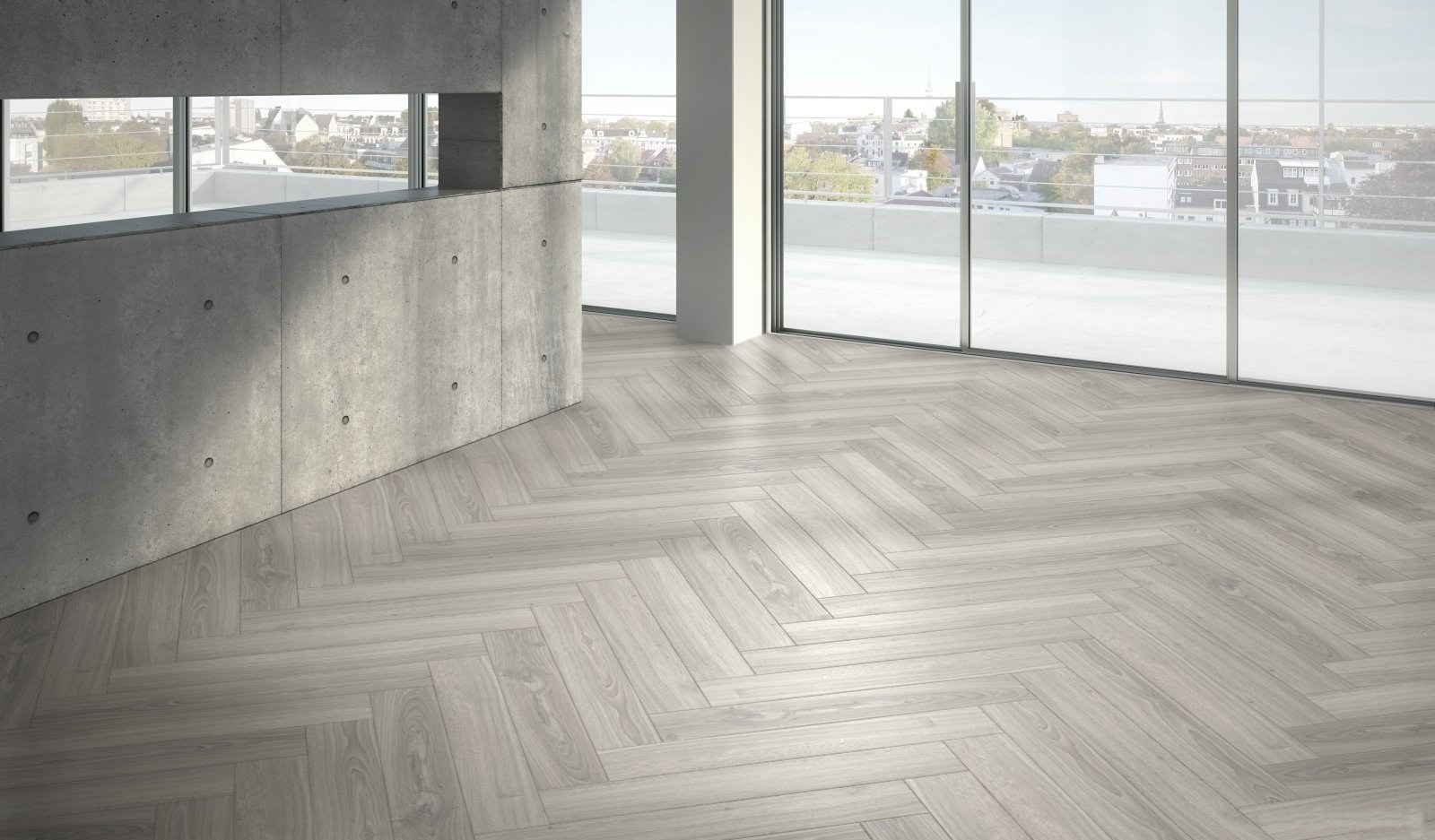 Ламинат Parador Trendtime 3 Дуб Студиолайн светло-серый Studioline Light-Grey 1747865 венгерская елка 858×143×8 фото в интерьере