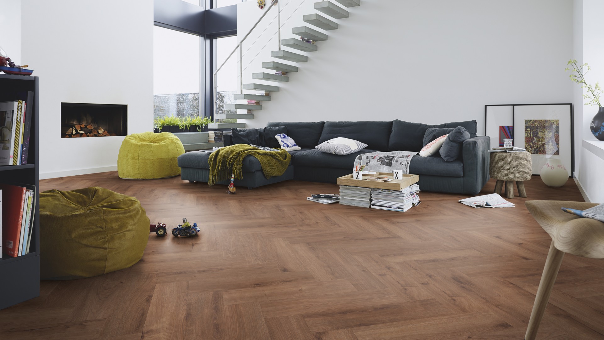 Ламинат Meister Edition M6/7002 Дуб Амбер венгерская елка 620×155×8 фото в интерьере