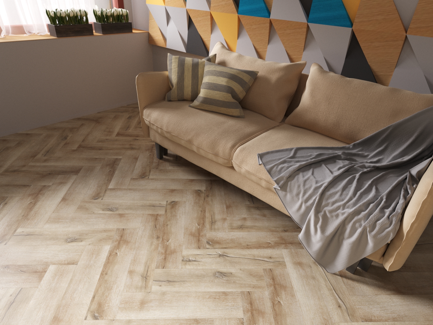 Кварцвиниловая плитка FineFloor клеевая Craft Small Plank Дуб Мале FF-069 венгерская елка 261,3×65,3×2,5 фото в интерьере