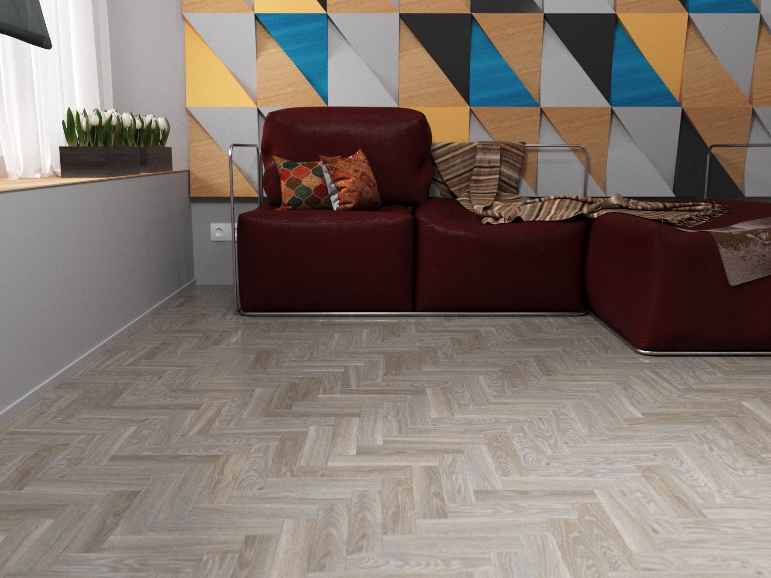 Кварцвиниловая плитка FineFloor клеевая Craft Small Plank Дуб Шер FF-414 венгерская елка 261,3×65,3×2,5 фото в интерьере