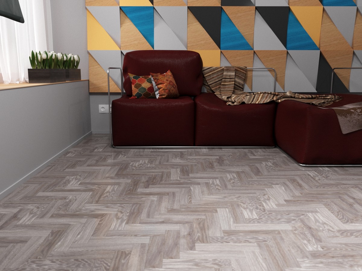 Кварцвиниловая плитка FineFloor клеевая Craft Small Plank Дуб Бран FF-416 венгерская елка 261,3×65,3×2,5 фото в интерьере