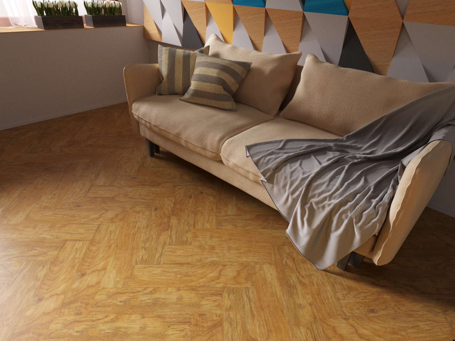 Кварцвиниловая плитка FineFloor клеевая Craft Short Plank Пекан Барроу FF-067 венгерская елка 632×158×2,5 фото в интерьере