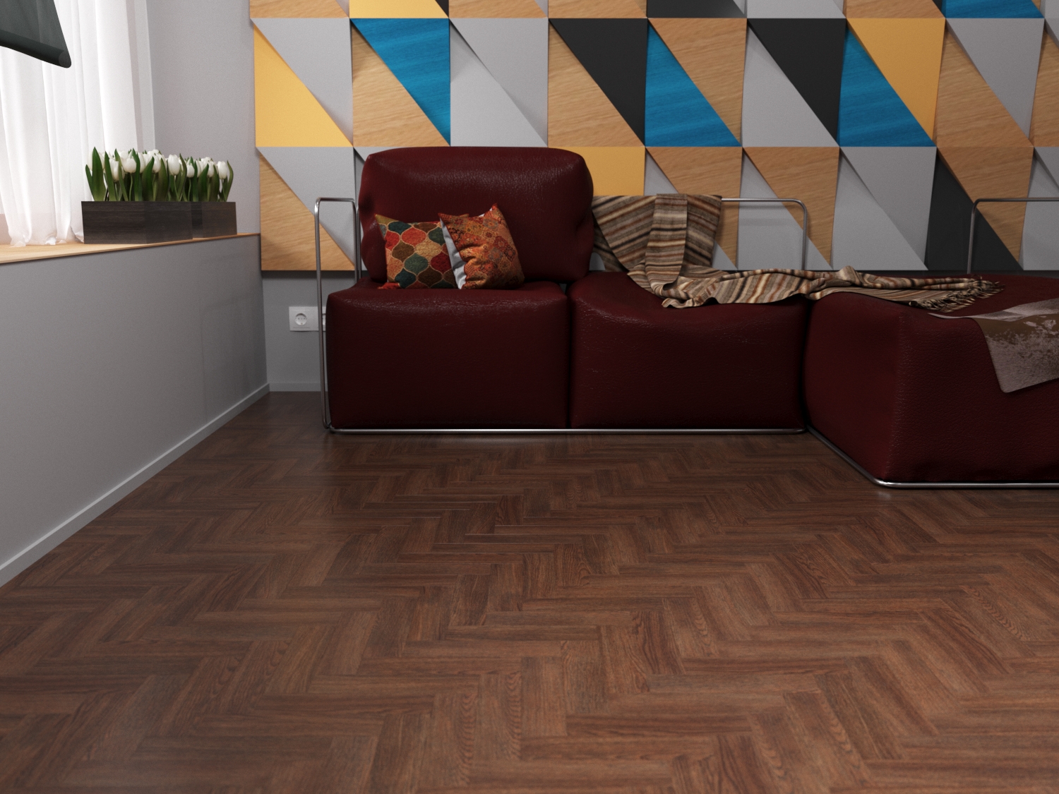 Кварцвиниловая плитка FineFloor клеевая Craft Short Plank Дуб Кале FF-475 венгерская елка 632×158×2,5 фото в интерьере