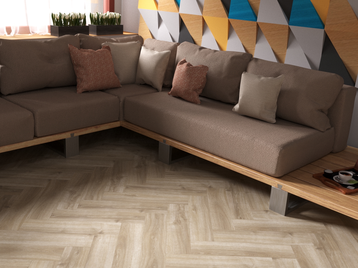 Кварцвиниловая плитка FineFloor клеевая Craft Short Plank Дуб Макао FF-415 венгерская елка 632×158×2,5 фото в интерьере