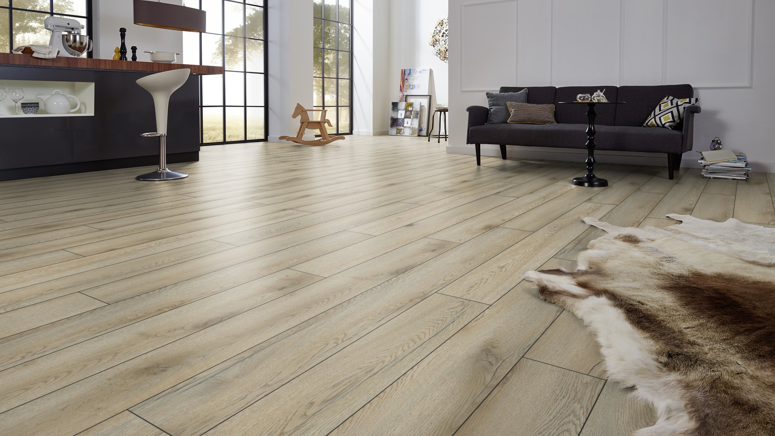 Ламинат Group Thys X-Treme. T Дуб French white 879130 1845×188×12 фото в интерьере