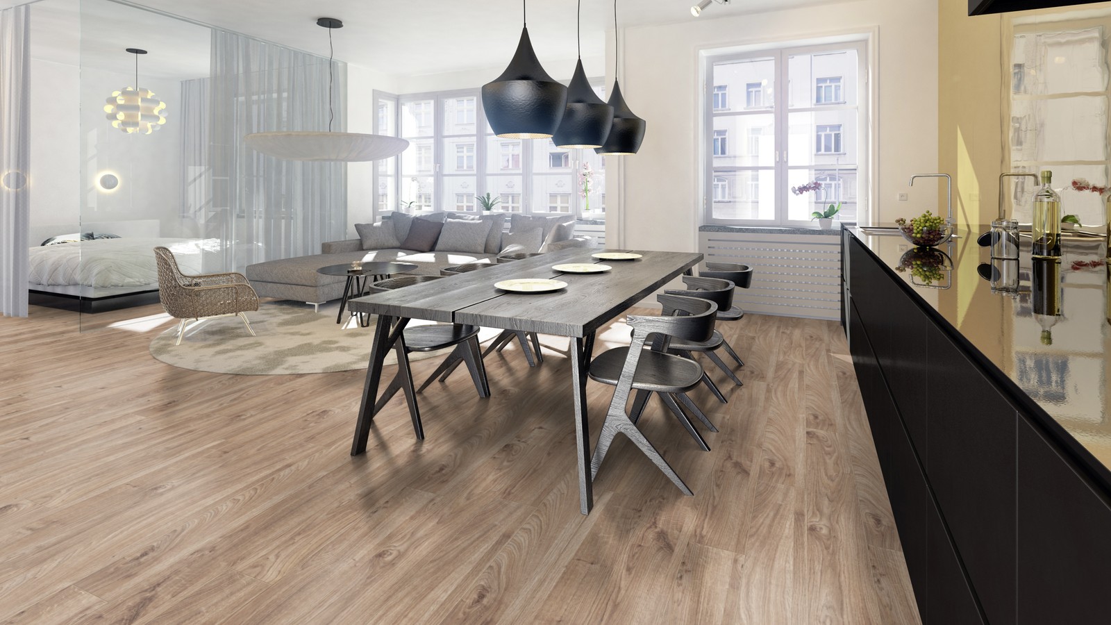 Ламинат Group Thys X-Treme. T Дуб Belgian Beige 712901 1845×188×12 фото в интерьере