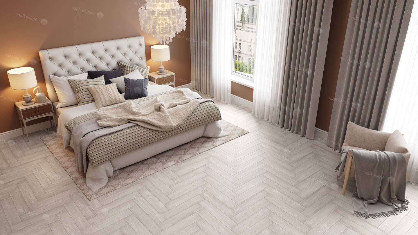 Кварцвиниловый SPC ламинат Alpine Floor Parquet Light Голубой Лес ECO 13-9 венгерская елка 600×125×4 фото в интерьере