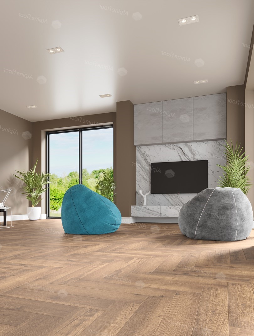 Кварцвиниловый SPC ламинат Alpine Floor Parquet Light Дуб Royal ECO 13-2 венгерская елка 600×125×4 фото в интерьере
