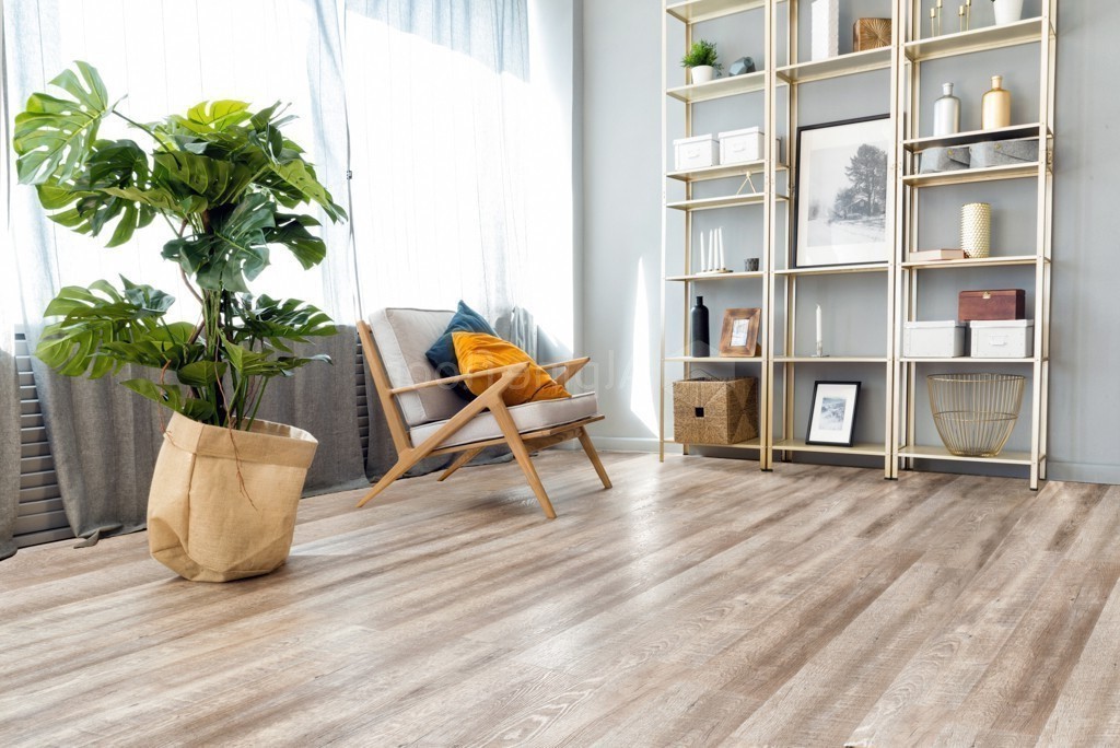 Кварцвиниловый SPC ламинат Alpine Floor Real Wood Дуб Керри ECO 2-10 1220×183×6 фото в интерьере