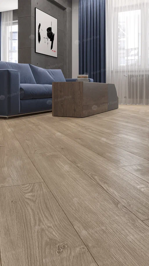 Кварцвиниловый SPC ламинат Alpine Floor Sequoia Коньячная ECO 6-2 1220×183×4 фото в интерьере