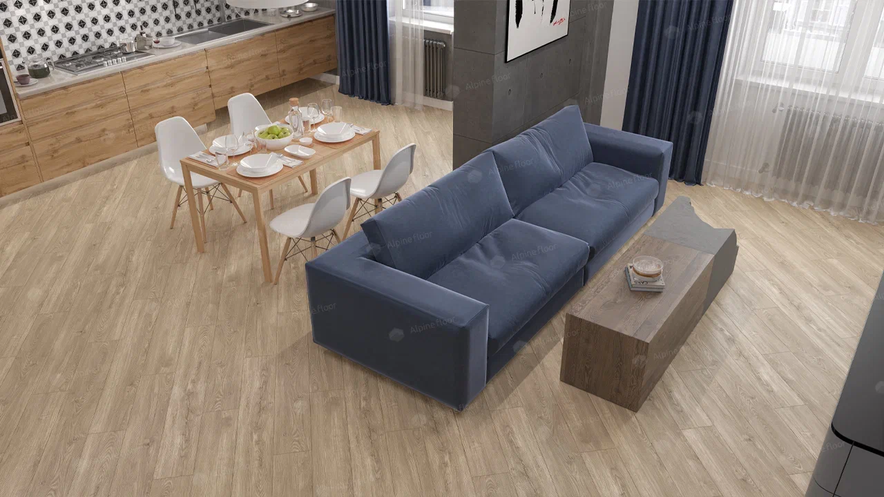 Кварцвиниловая плитка Alpine Floor замковая Sequoia LVT Коньячная ECO 6-2 1219,2×184,2×3,2 фото в интерьере