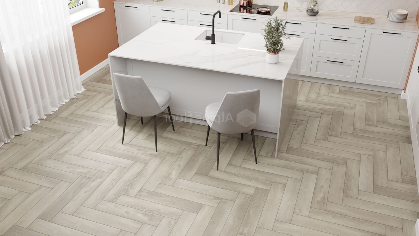 Кварцвиниловый SPC ламинат Alpine Floor Parquet Light Дуб Фантазия ECO 13-1 венгерская елка 600×125×4 фото в интерьере
