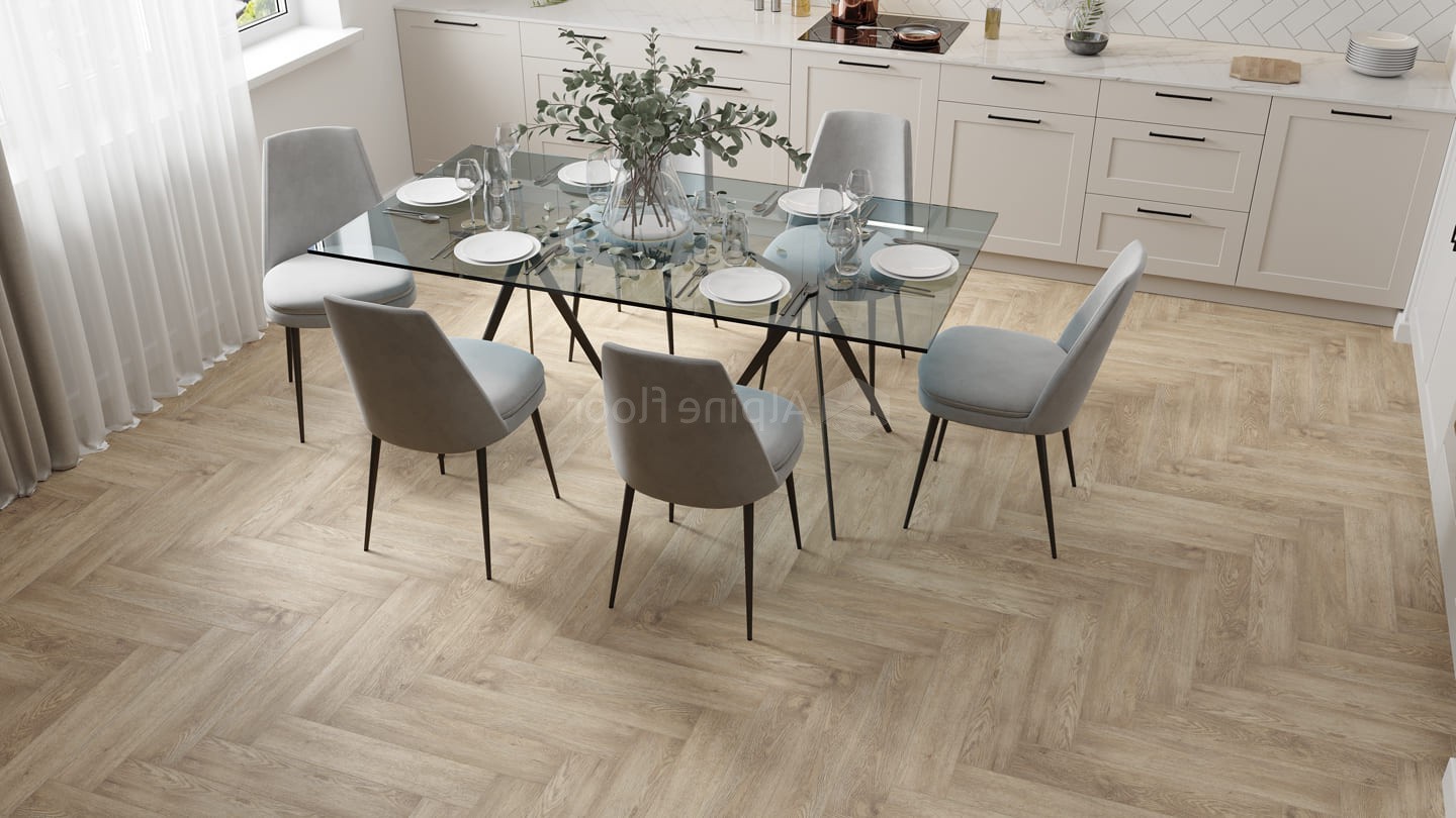Кварцвиниловый SPC ламинат Alpine Floor Parquet Light Дуб Ваниль Селект ECO 13-3 венгерская елка 600×125×4 фото в интерьере