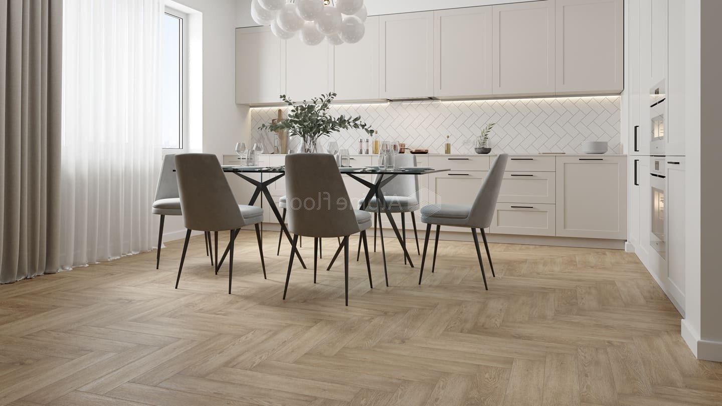 Кварцвиниловый SPC ламинат Alpine Floor Parquet Light Дуб Ваниль Селект ECO 13-3 венгерская елка 600×125×4 фото в интерьере