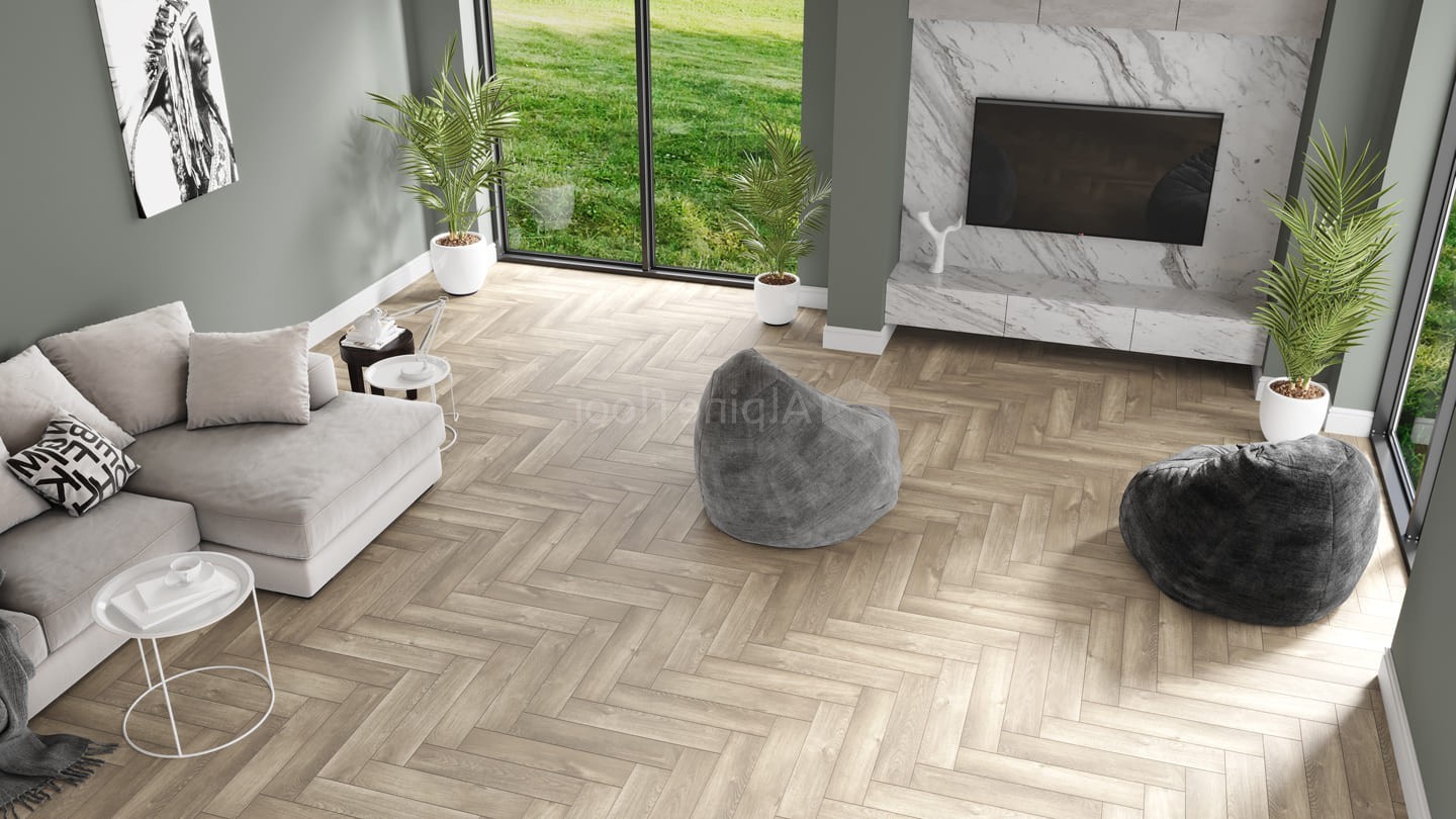 Кварцвиниловый SPC ламинат Alpine Floor Parquet Light Дуб Натуральный отбеленный ECO 13-5 венгерская елка 600×125×4 фото в интерьере