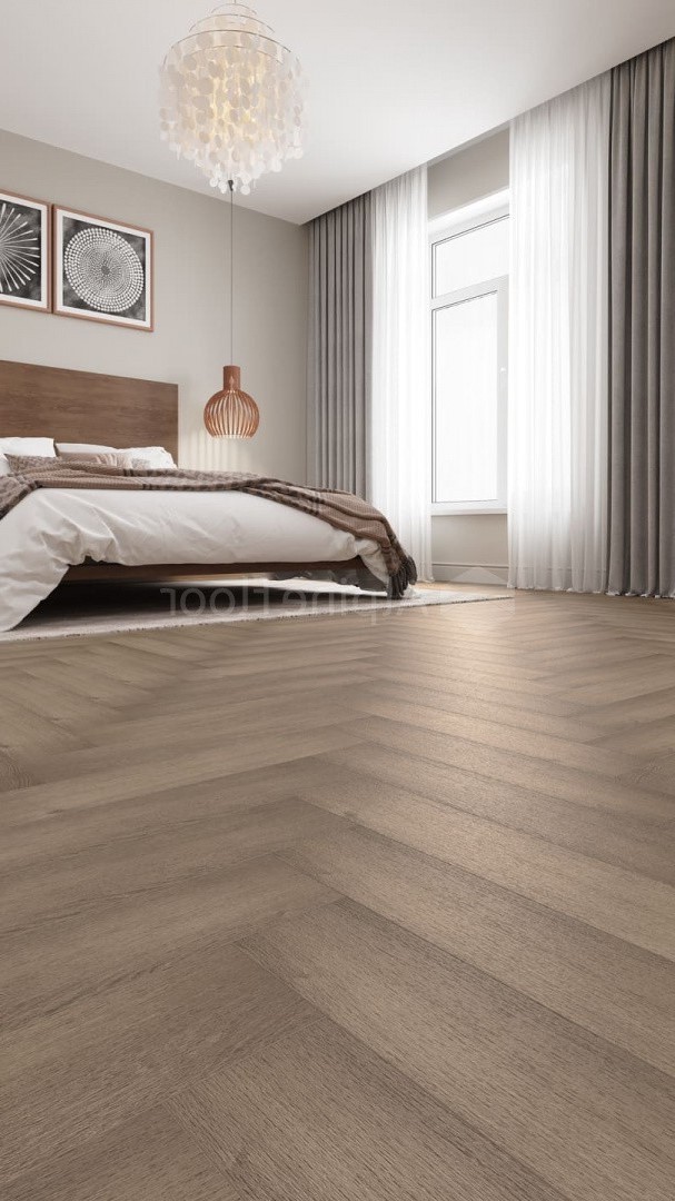 Кварцвиниловый SPC ламинат Alpine Floor Parquet Light Дуб Насыщенный ECO 13-7 венгерская елка 600×125×4 фото в интерьере