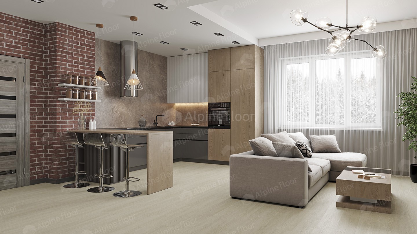 Кварцвиниловый SPC ламинат Alpine Floor Solo Ленто ECO 14-5 1220×183×3.5 фото в интерьере