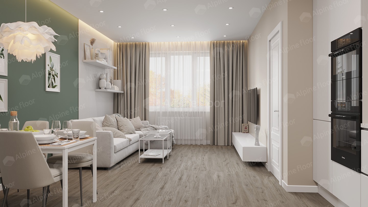 Кварцвиниловый SPC ламинат Alpine Floor Solo Прэсто ECO 14-8 1220×183×3.5 фото в интерьере