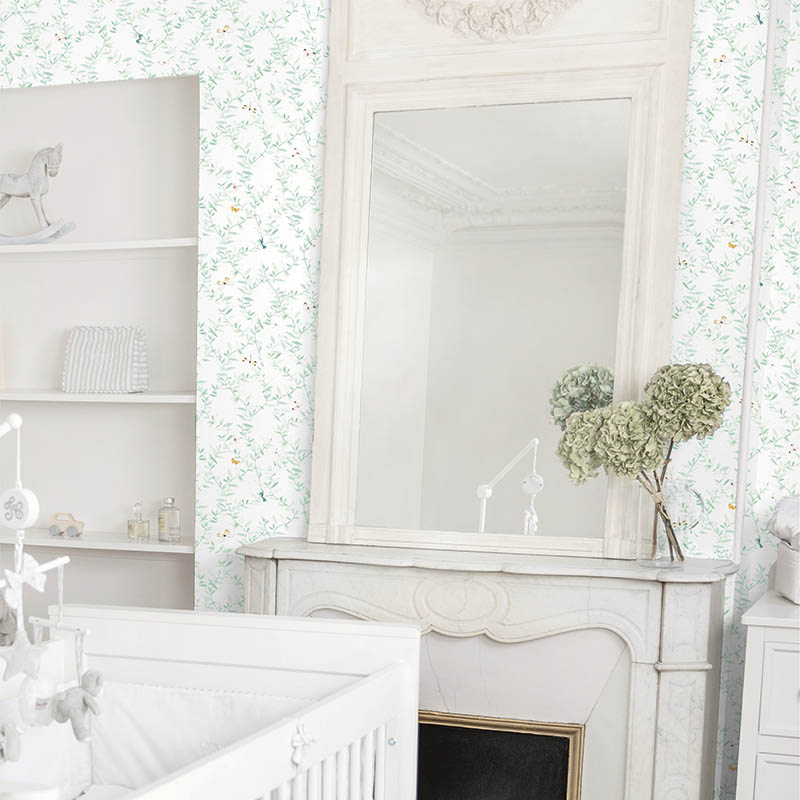 Обои Lutece Tartine et Chocolat Envolee Fleurie Vert 36200704 фото в интерьере