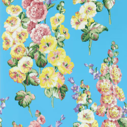 Обои Sanderson One Sixty Hollyhocks Fire Pink/Bright Blue 217033