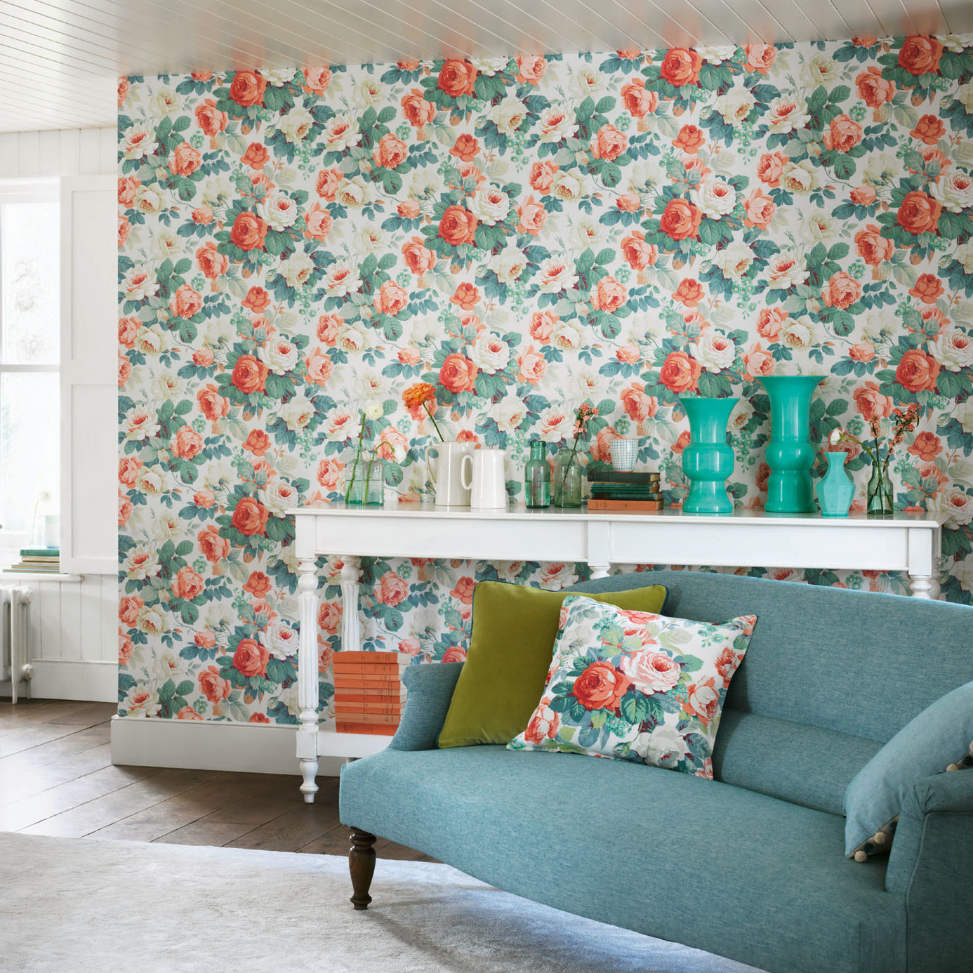 Обои Sanderson One Sixty Chelsea White/Pink 214606 фото в интерьере