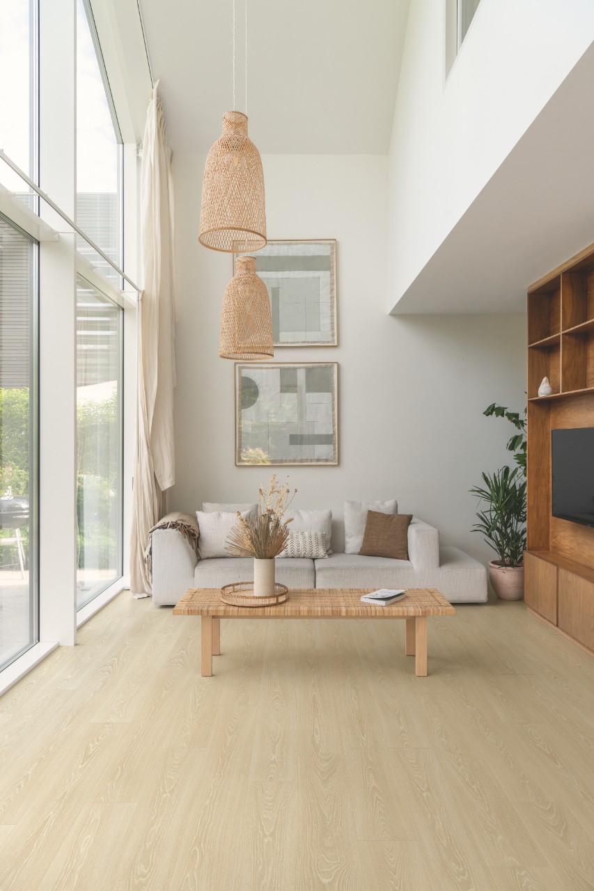 Ламинат Quick Step Classic Plus Hydro Дуб морозный бежевый CLH5799 1200×190×8 фото в интерьере