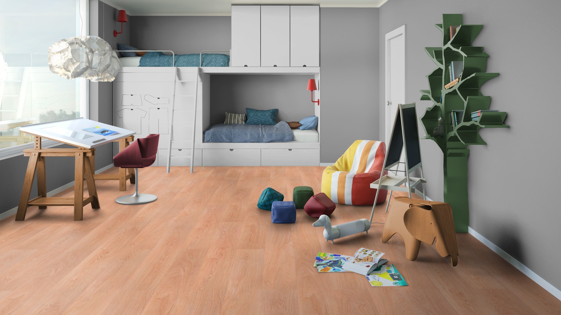 Ламинат Tarkett Woodstock Family Oak Beige Sherwood 504044088 1292×194×8 фото в интерьере