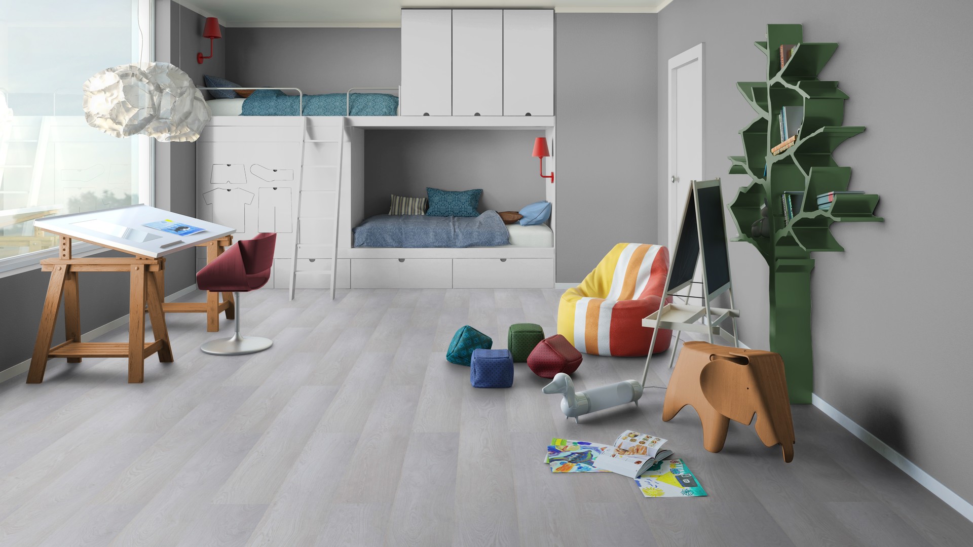 Ламинат Tarkett Woodstock Family Oak Snow Lux 504044108 1292×194×8 фото в интерьере