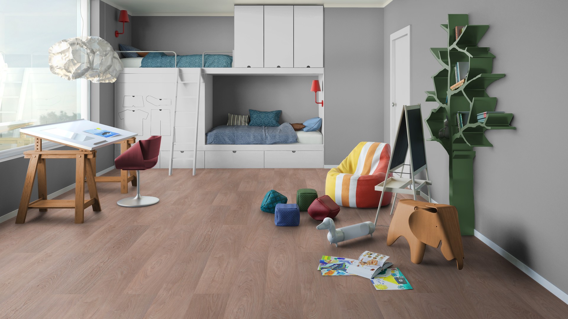 Ламинат Tarkett Woodstock Family Oak Sherwood Suede 504044085 1292×194×8 фото в интерьере