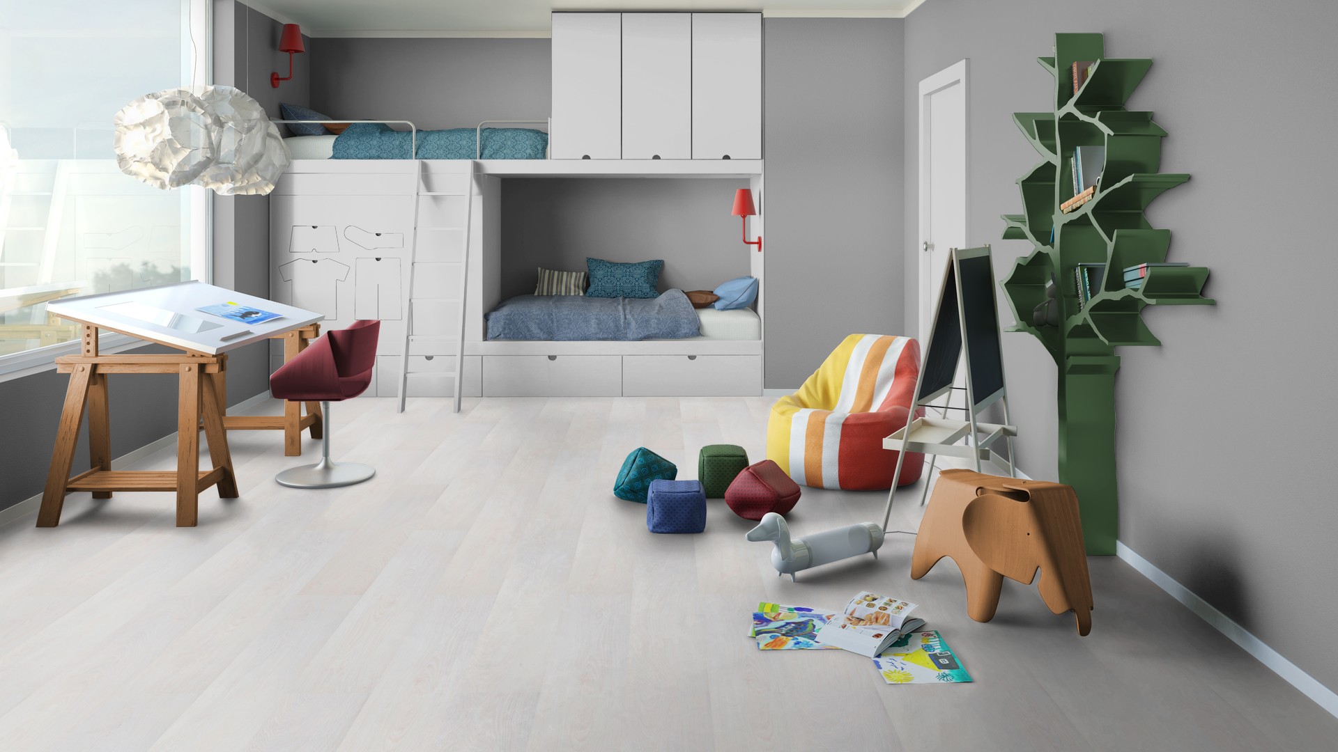 Ламинат Tarkett Woodstock Family Oak Sherwood White 504044081 1292×194×8 фото в интерьере