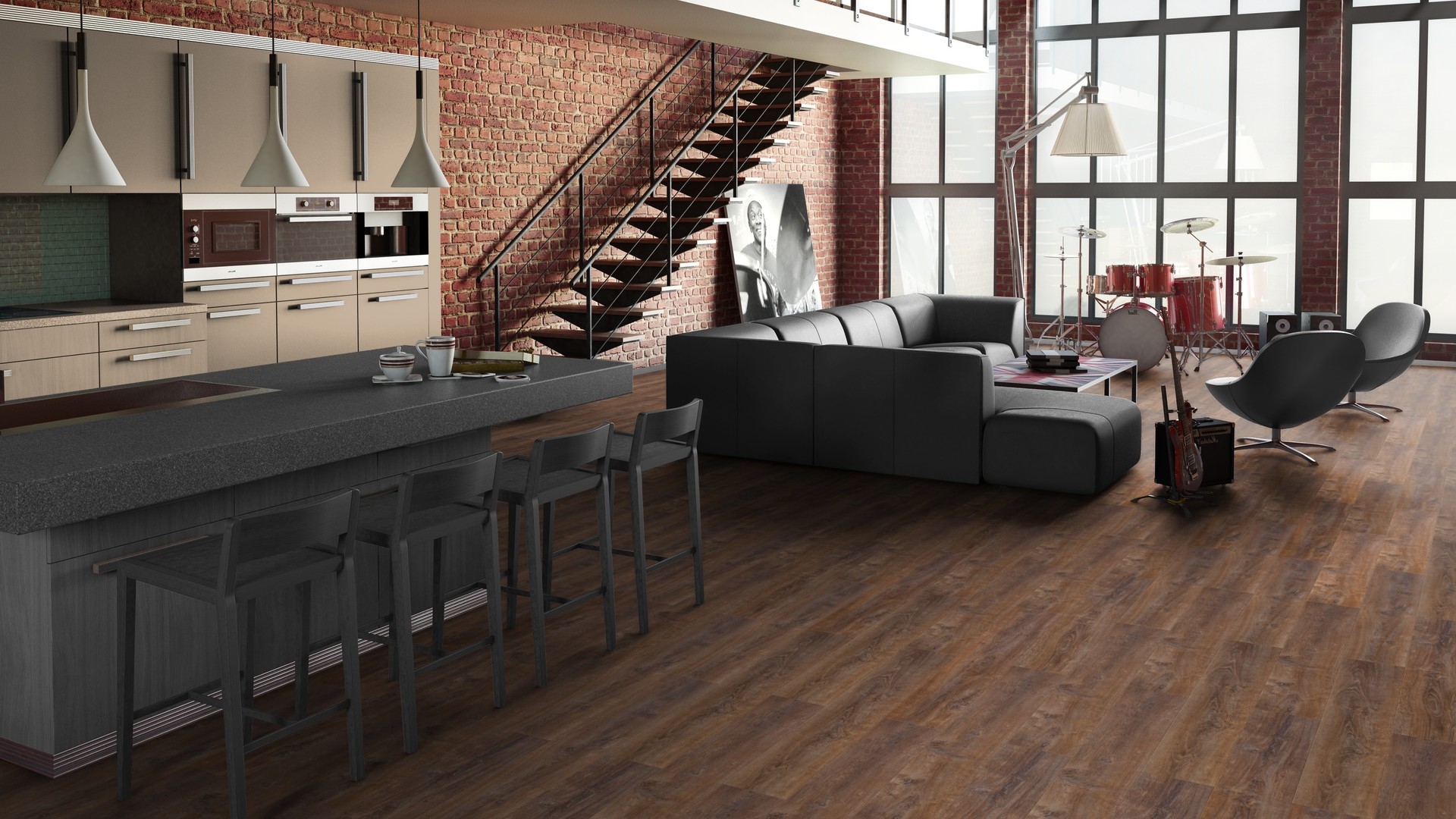 Ламинат Tarkett Estetica Oak Effect brown 504015027 1292×194×9 фото в интерьере