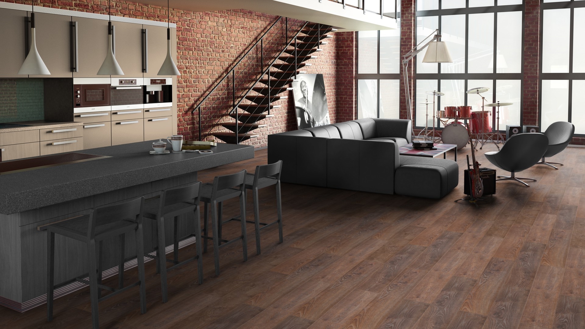 Ламинат Tarkett Estetica Oak Natur dark brown 504015032 1292×194×9 фото в интерьере