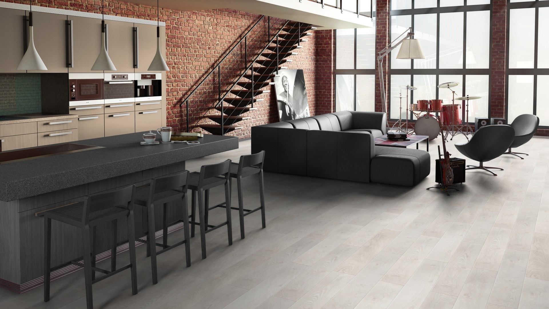 Ламинат Tarkett Estetica Oak Natur white 504015029 1292×194×9 фото в интерьере