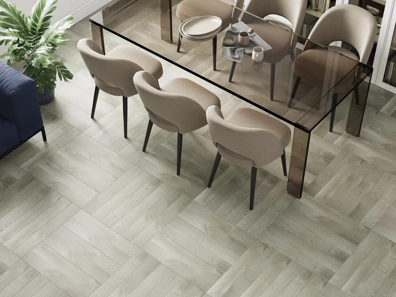 Ламинат CBM Mosaik Дуб Тиса 305 венгерская елка 600×100×10 фото в интерьере