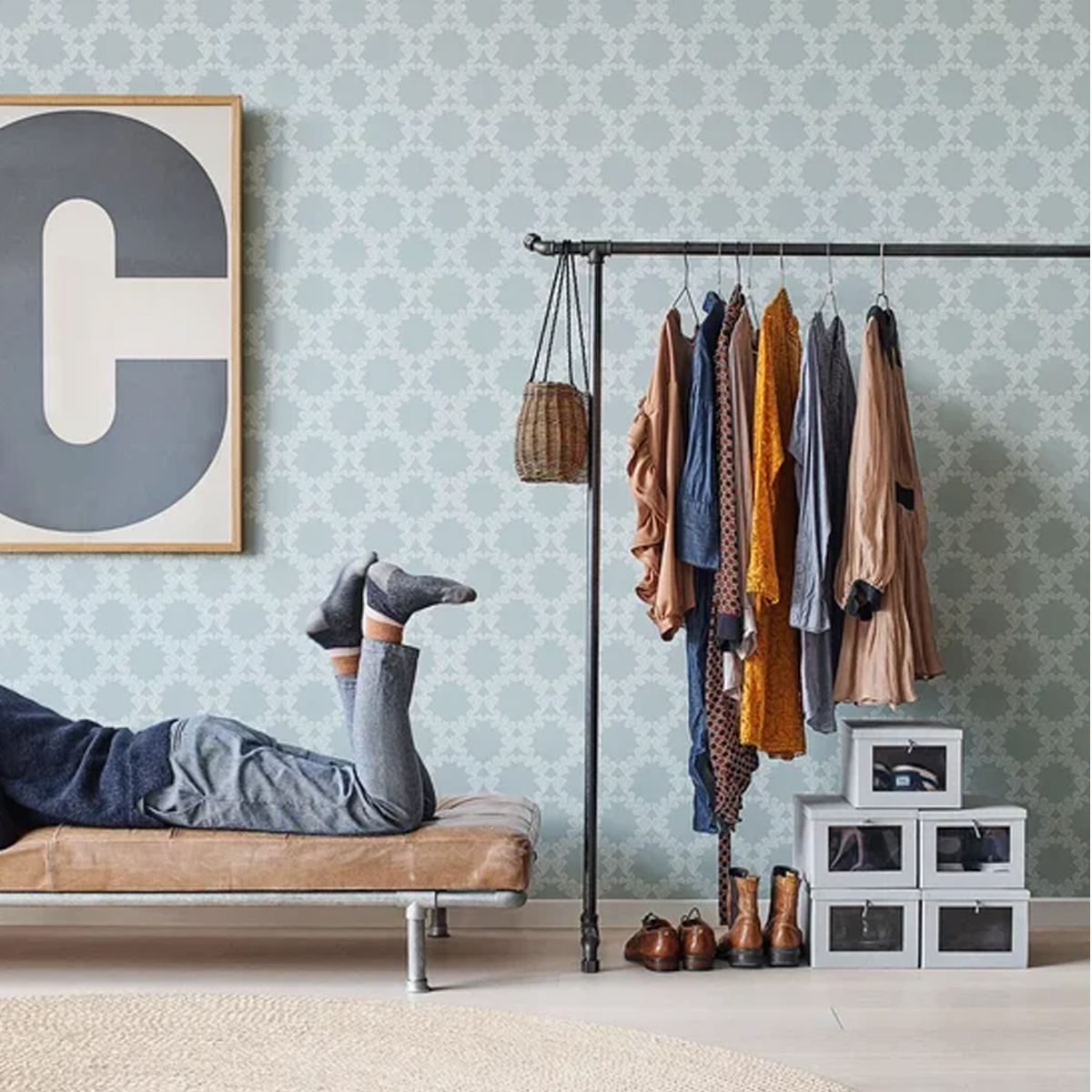 Обои Aura Living@Home Ornamental Leaves 620413 11,2×0,52 фото в интерьере