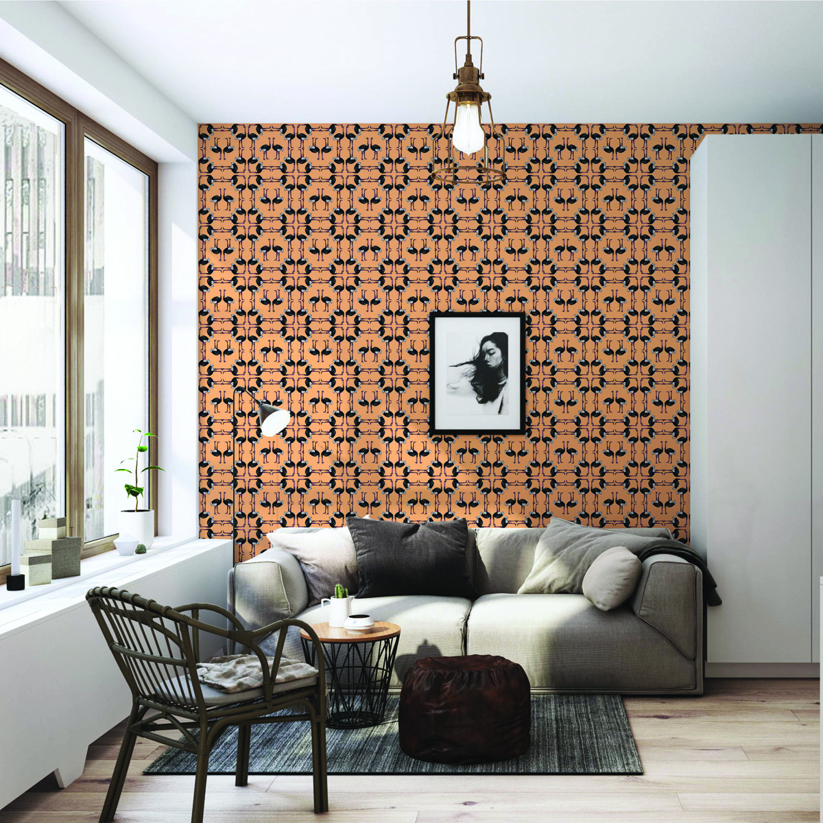 Обои Aura La Tapicera Avestruz Mandarina WP181051 10,05×0,53 фото в интерьере