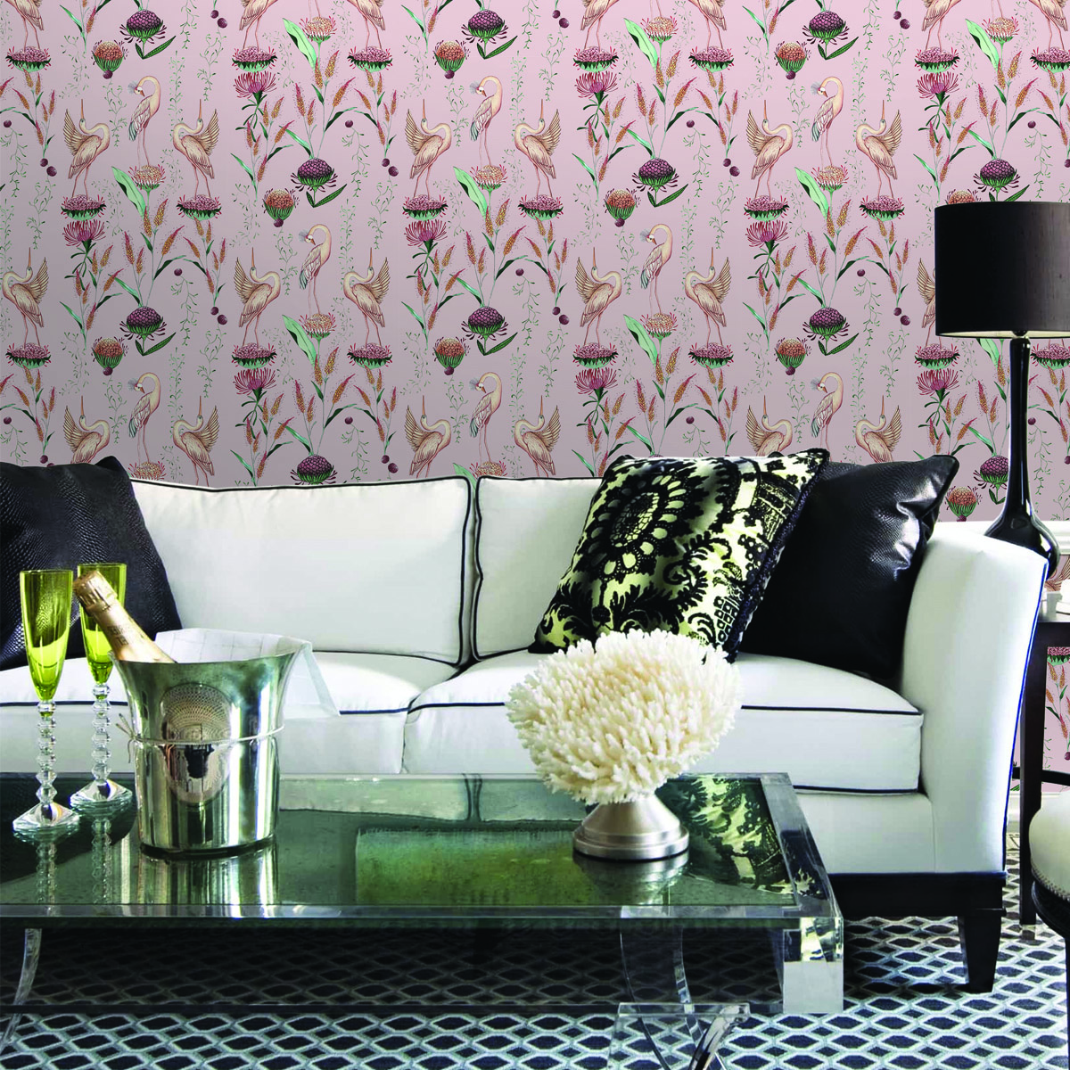 Обои Aura La Tapicera Paradis de Herons Rose WP191062 10,05×0,53 фото в интерьере