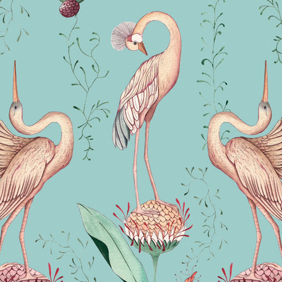 Обои Aura La Tapicera Paradis de Herons Aqua WP191061 10,05×0,53