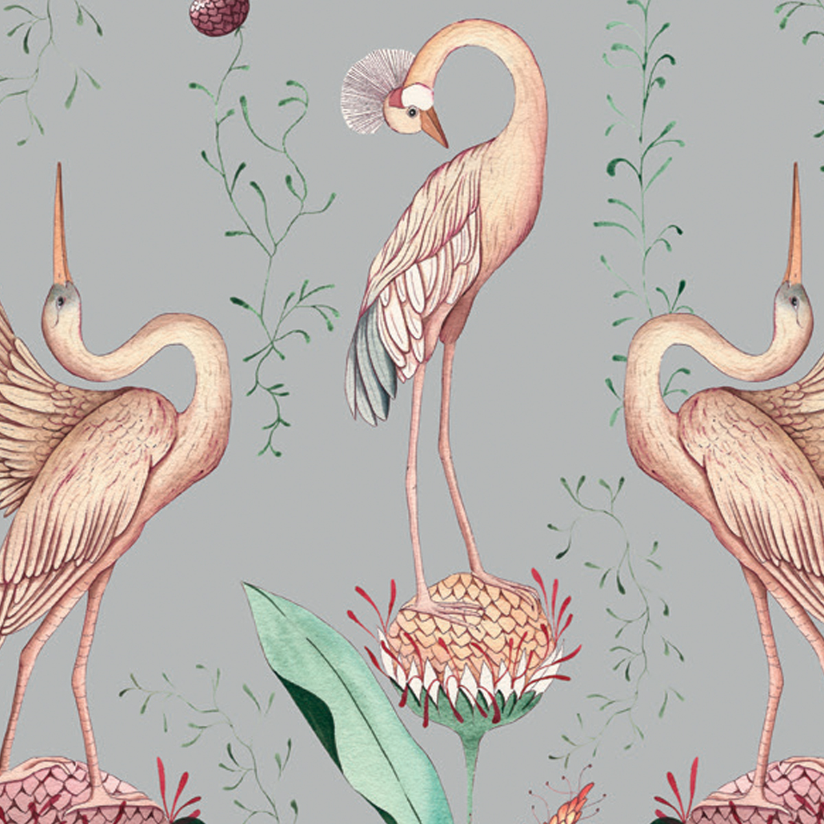 Обои Aura La Tapicera Paradis de Herons Silver WP191063 10,05×0,53