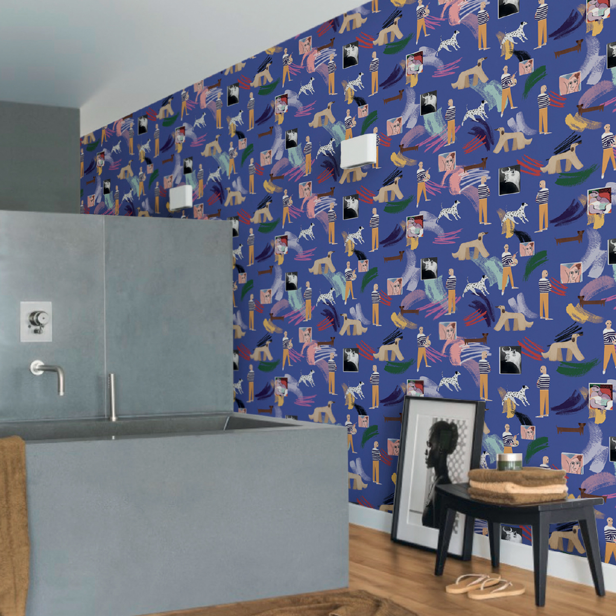 Обои Aura La Tapicera Pablo Dark Blue WP191012 10,05×0,53 фото в интерьере